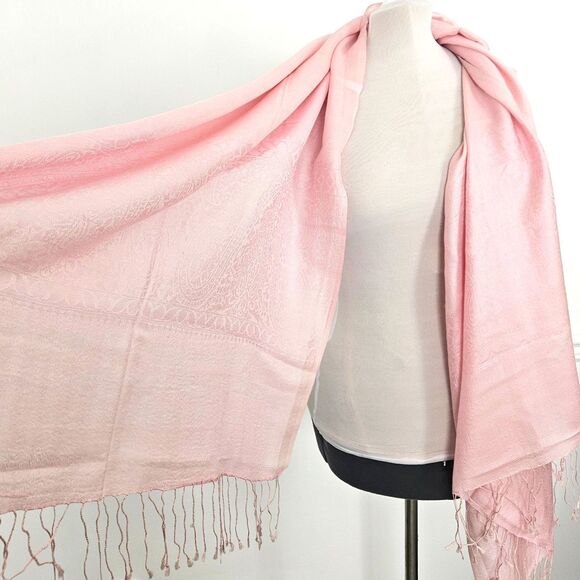 Large Pink Scarf with Paisley Weave and Fringe Womens - Picture 3 of 9